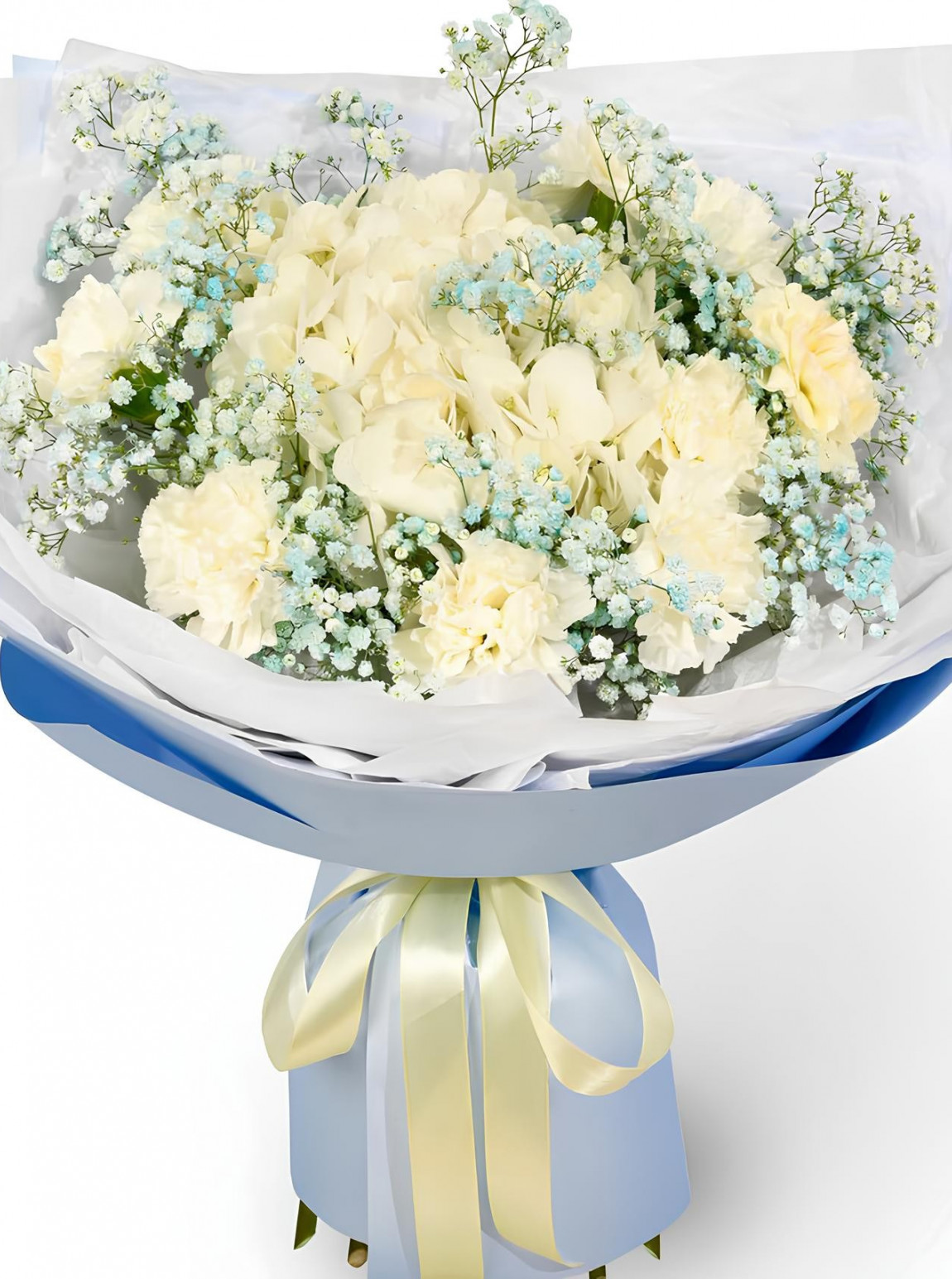 5 Adet Cipso Ve 7 Beyaz Gül Buketi