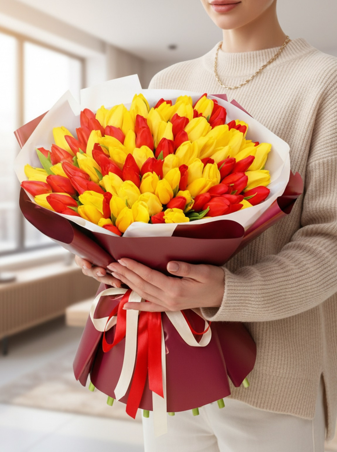 80 Adet Kırmızı ve Sarı Lale Buketi